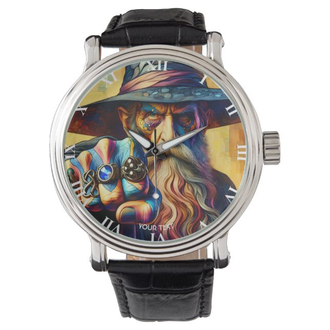 Fantasy Niedlich Wizard Fantasy Tattoo Armbanduhr (Vorderseite)