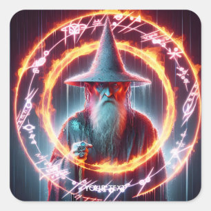 Fantasy Niedlich Wizard Fire Rings Quadratischer Aufkleber