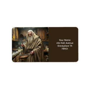 Fantasy Niedlich Wizard Frittierwagen Adressaufkleber