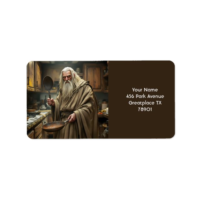 Fantasy Niedlich Wizard Frittierwagen Adressaufkleber (Vorne)