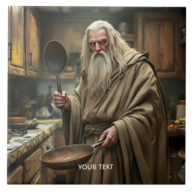 Fantasy Niedlich Wizard Frittierwagen Fliese (Vorderseite)