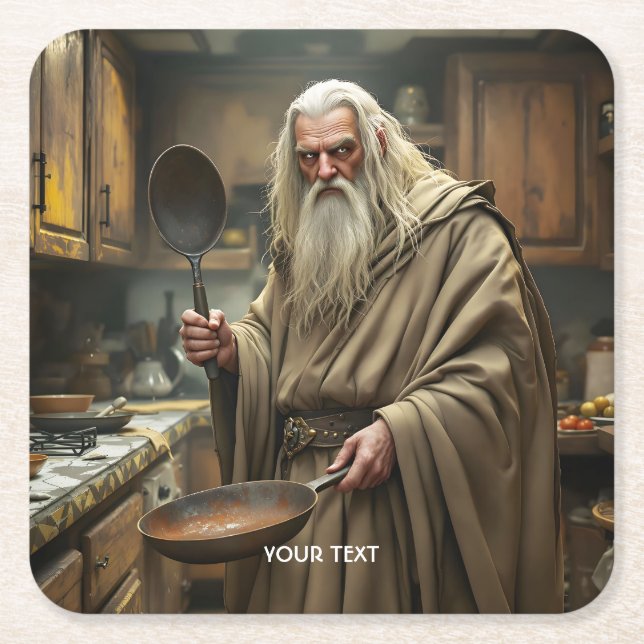 Fantasy Niedlich Wizard Frittierwagen Rechteckiger Pappuntersetzer (Vorderseite)
