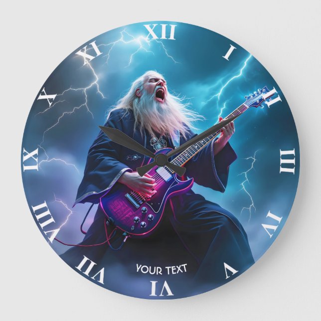 Fantasy Niedlich Wizard Gitarre spielen Große Wanduhr (Vorderseite)