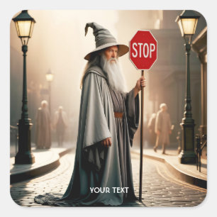 Fantasy Niedlich Wizard Signieren Stopp Quadratischer Aufkleber
