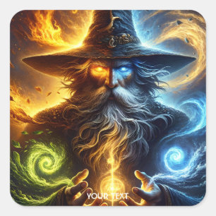 Fantasy Niedlich Wizard Zauber Hat Quadratischer Aufkleber