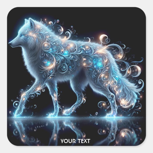 Fantasy Niedlich Wolf Blue Reflection Quadratischer Aufkleber (Vorderseite)
