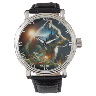 Fantasy Niedlich Wolf Doppelausstellung Armbanduhr