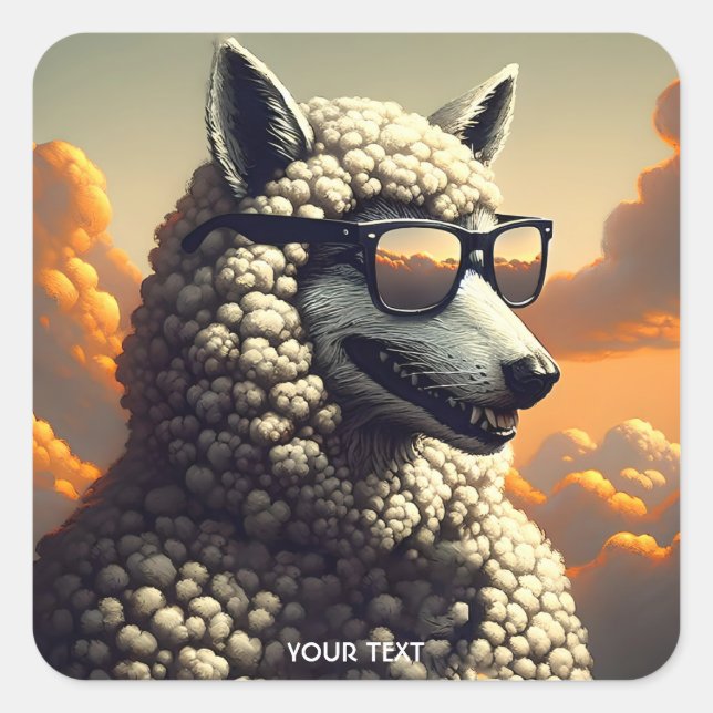 Fantasy Niedlich Wolf Dressed Sheep Quadratischer Aufkleber (Vorderseite)