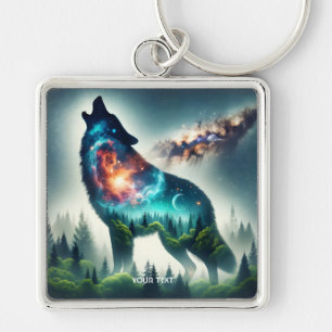 Fantasy Niedlich Wolf Forest Space Schlüsselanhänger