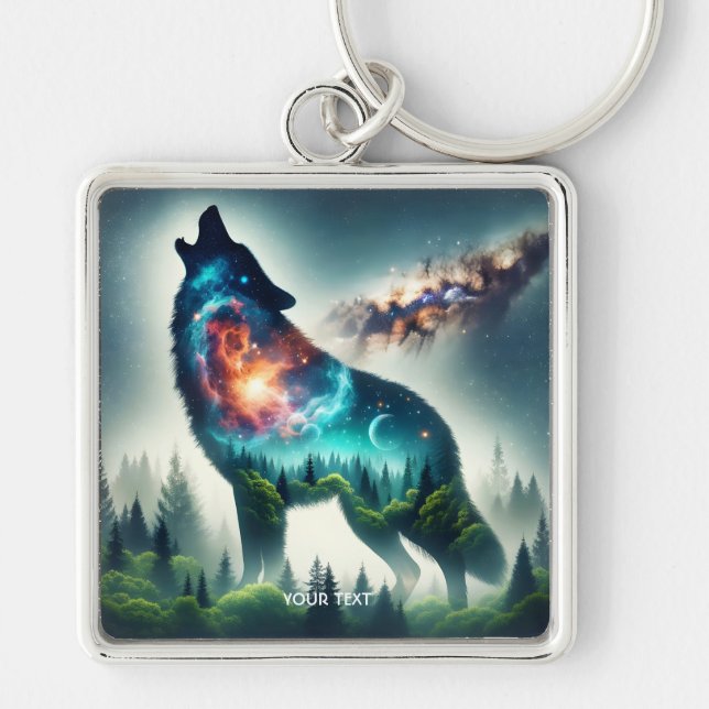 Fantasy Niedlich Wolf Forest Space Schlüsselanhänger (Vorne)
