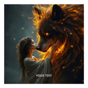 Fantasy Niedlich Wolf Girl Fire Poster