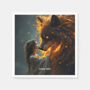 Fantasy Niedlich Wolf Girl Fire Serviette