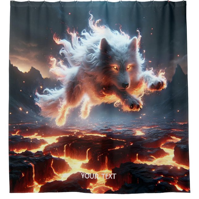 Fantasy Niedlich Wolf Lava Fire Duschvorhang (Vorderseite)