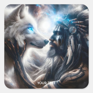 Fantasy Niedlich Wolf Tribal Man Quadratischer Aufkleber