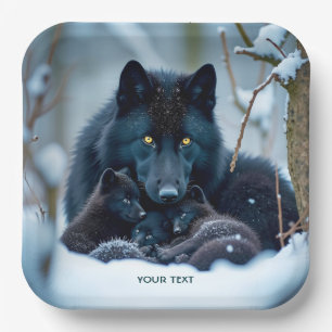 Fantasy Niedlich Wolf Two Pups Pappteller