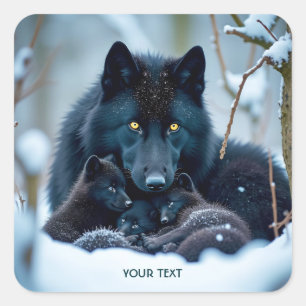 Fantasy Niedlich Wolf Two Pups Quadratischer Aufkleber