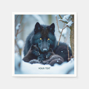 Fantasy Niedlich Wolf Two Pups Serviette