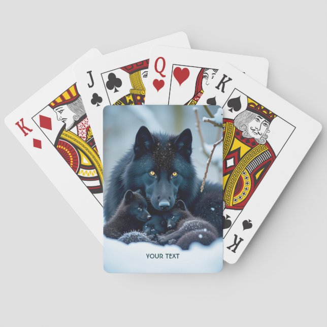 Fantasy Niedlich Wolf Two Pups Spielkarten (Rückseite)