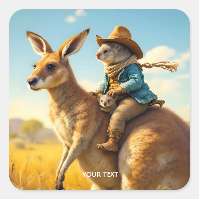 Fantasy Niedlich Wombat Kangaroo Koala Quadratischer Aufkleber (Vorderseite)