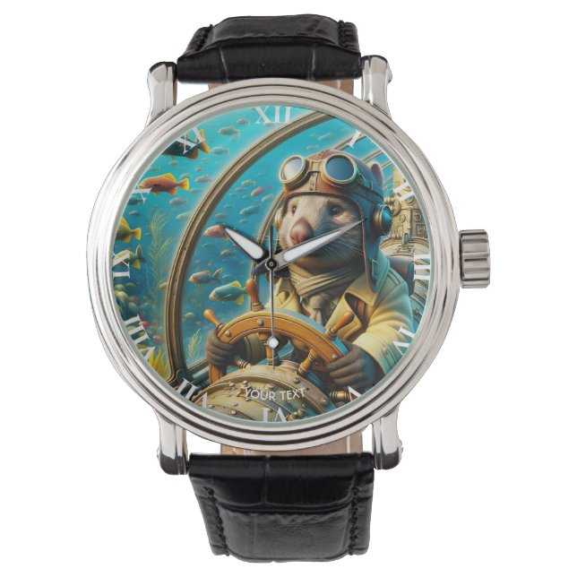 Fantasy Niedlich Wombat Pilot unter Wasser Armbanduhr (Vorderseite)