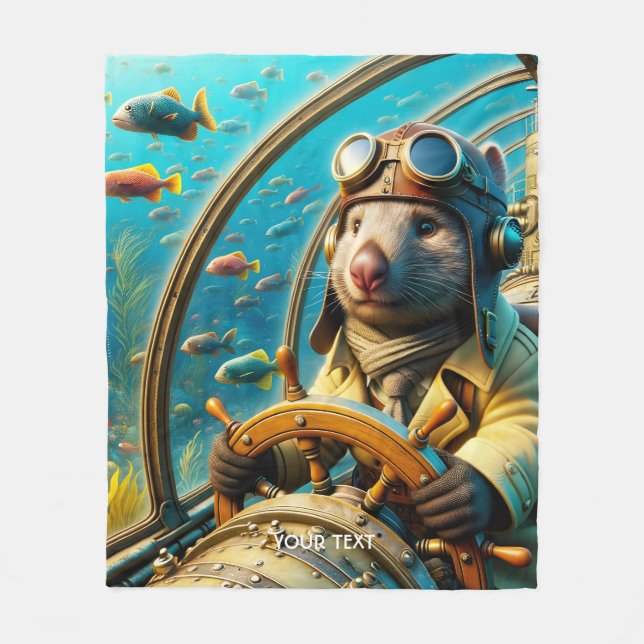 Fantasy Niedlich Wombat Pilot unter Wasser Fleecedecke (Vorderseite)