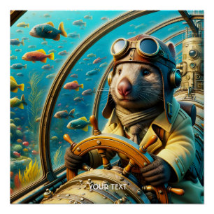 Fantasy Niedlich Wombat Pilot unter Wasser Poster