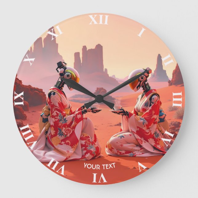 Fantasy Niedlich Wüste Mars Tee Große Wanduhr (Vorderseite)