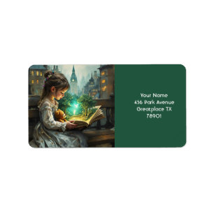 Fantasy Niedlich Young Girl Reading Adressaufkleber