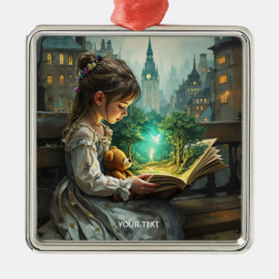 Fantasy Niedlich Young Girl Reading Ornament Aus Metall