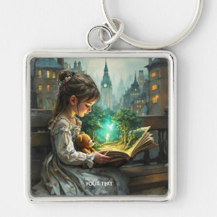 Fantasy Niedlich Young Girl Reading Schlüsselanhänger