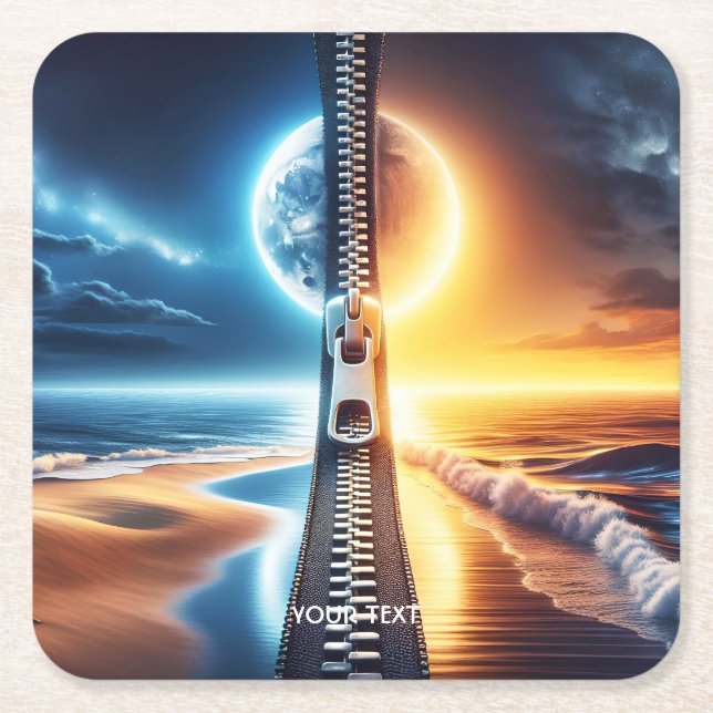 Fantasy Niedlich Zipper Night Day Rechteckiger Pappuntersetzer (Vorderseite)