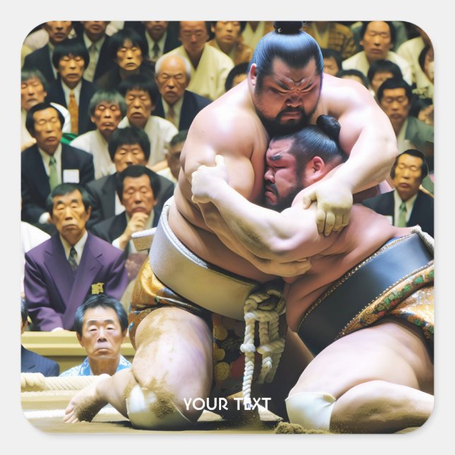 Fantasy Niedlich zwei Sumo Wrestlers Quadratischer Aufkleber (Vorderseite)