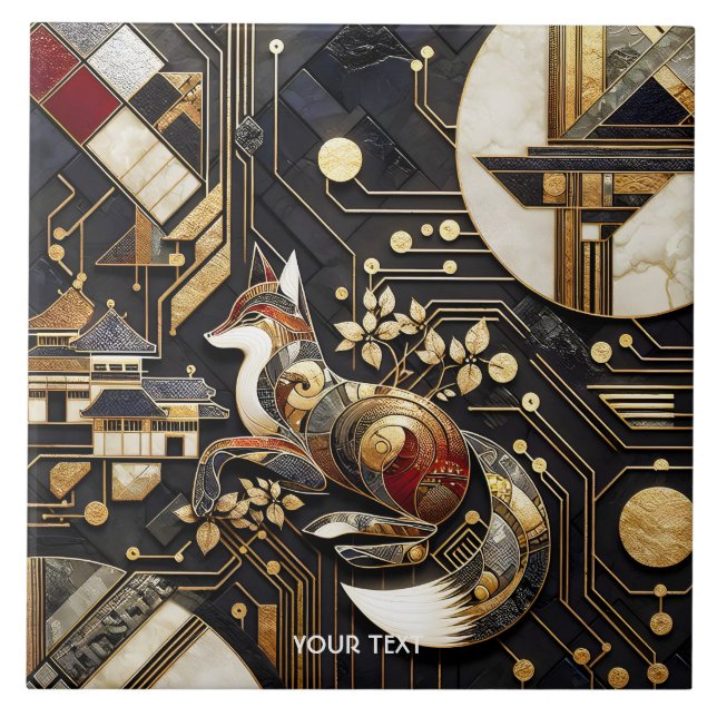 Fantasy Niedliche Abstrakt Fox Art Fliese (Vorderseite)