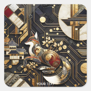 Fantasy Niedliche Abstrakt Fox Art Quadratischer Aufkleber