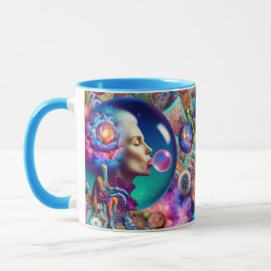 Fantasy Niedliche Abstrakte Lady Collage Tasse