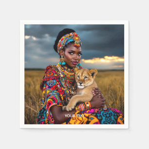 Fantasy Niedliche Afrikanerin Löwe Serviette