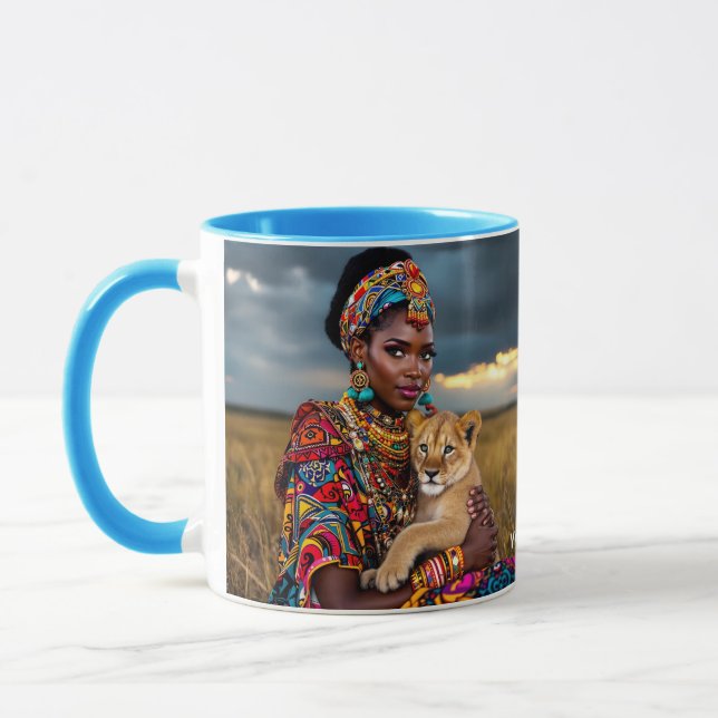 Fantasy Niedliche Afrikanerin Löwe Tasse (Links)