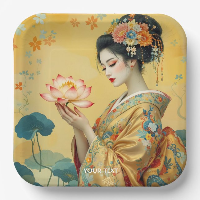Fantasy Niedliche Blume Japanisches Mädchen Pappteller (Vorderseite)