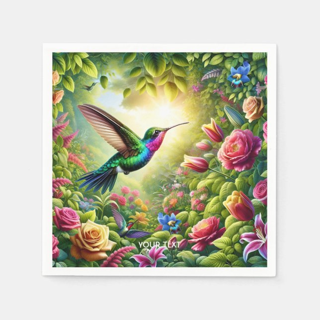 Fantasy Niedliche Blume Rainbow Hummingbird Serviette (Vorderseite)