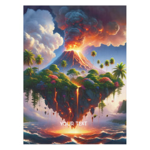 Fantasy Niedliche Insel mit Vulkan Tischdecke