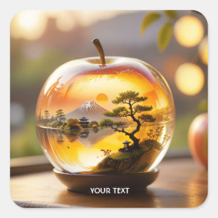 Fantasy Niedliche japanische Apple View Quadratischer Aufkleber