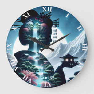 Fantasy Niedliche japanische Girl Landschaft Große Wanduhr