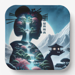Fantasy Niedliche japanische Girl Landschaft Pappteller