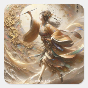 Fantasy Niedliche japanische Girl-Malerei Quadratischer Aufkleber