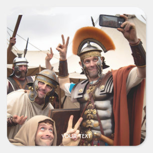 Fantasy Niedliche römische Soldiers Selfie Quadratischer Aufkleber