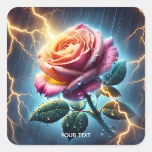 Fantasy Niedliche Rose Rain Lighting Quadratischer Aufkleber