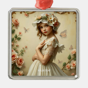 Fantasy Niedliche Viktorianische Girl-Blume Ornament Aus Metall