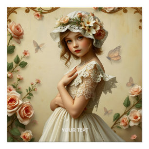Fantasy Niedliche Viktorianische Girl-Blume Poster