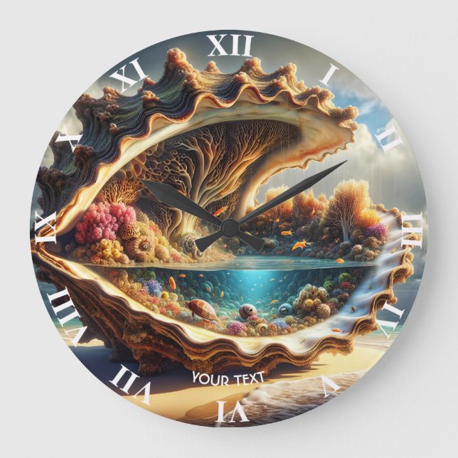 Fantasy Niedlicher Riesensee Muschel Große Wanduhr (Vorderseite)