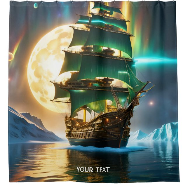 Fantasy Niedlicher Vivid Sea Ship Moon Duschvorhang (Vorderseite)